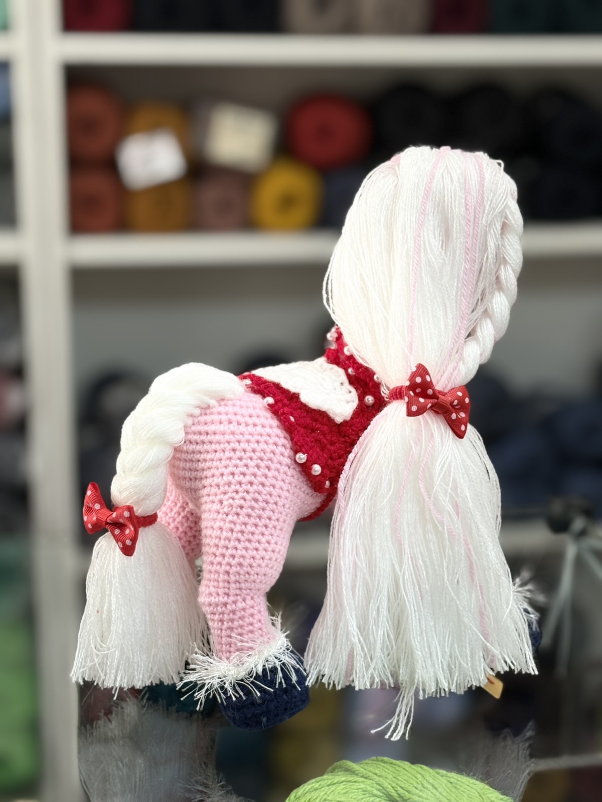 Розовая лошадка, вязаная, 20*25см — изображение 2